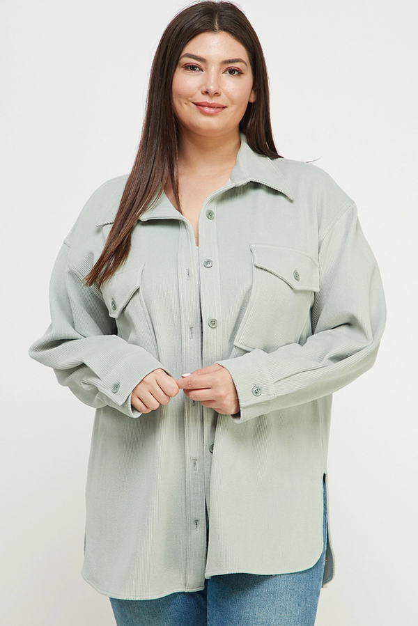 Soft and Lofty Corduroy Shirt Jacket -Sage