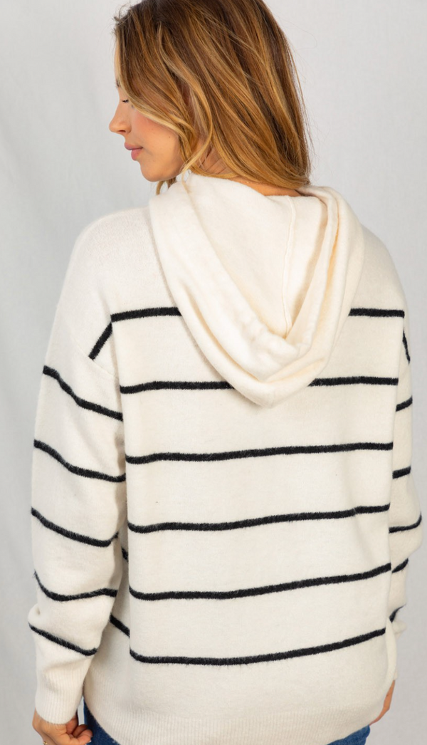 Long Sleeve Striped Knit Hooded Sweater