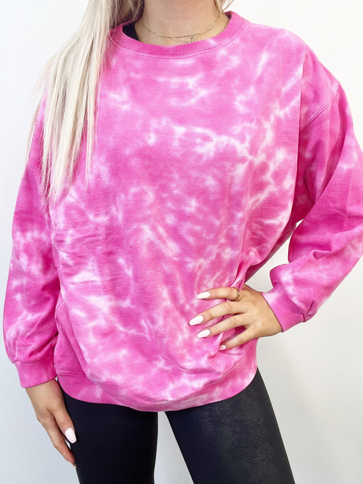 Custom Hot Pink TieDye Crewneck Sweatshirt