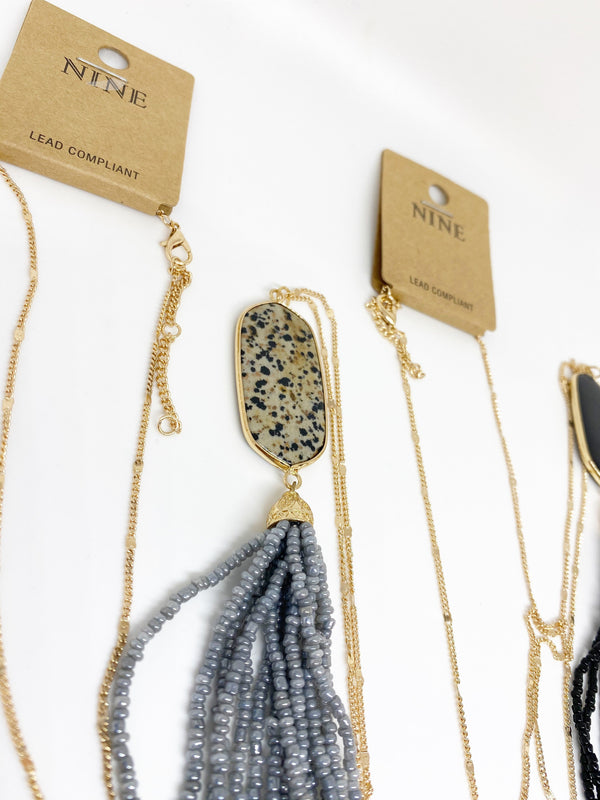 Nine Gold Pendant Tassel Necklace