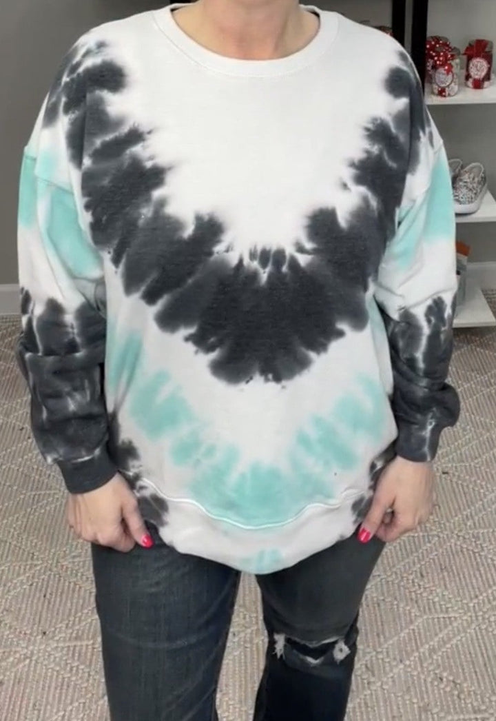 Gray and Teal Long Sleeve Top