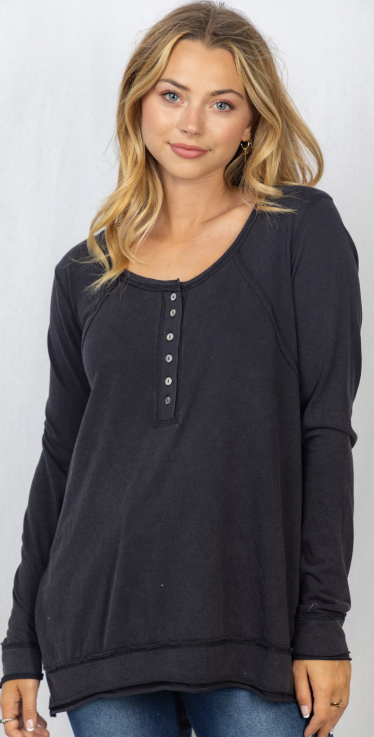Long Sleeve Solid Knit Top-Black