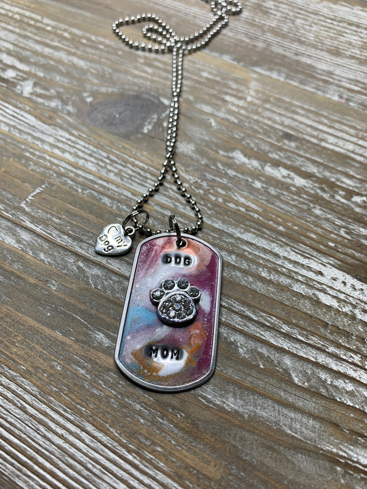 Kate Mesta Dog Mom with Crystal Paw Hand Painted Dog Tags