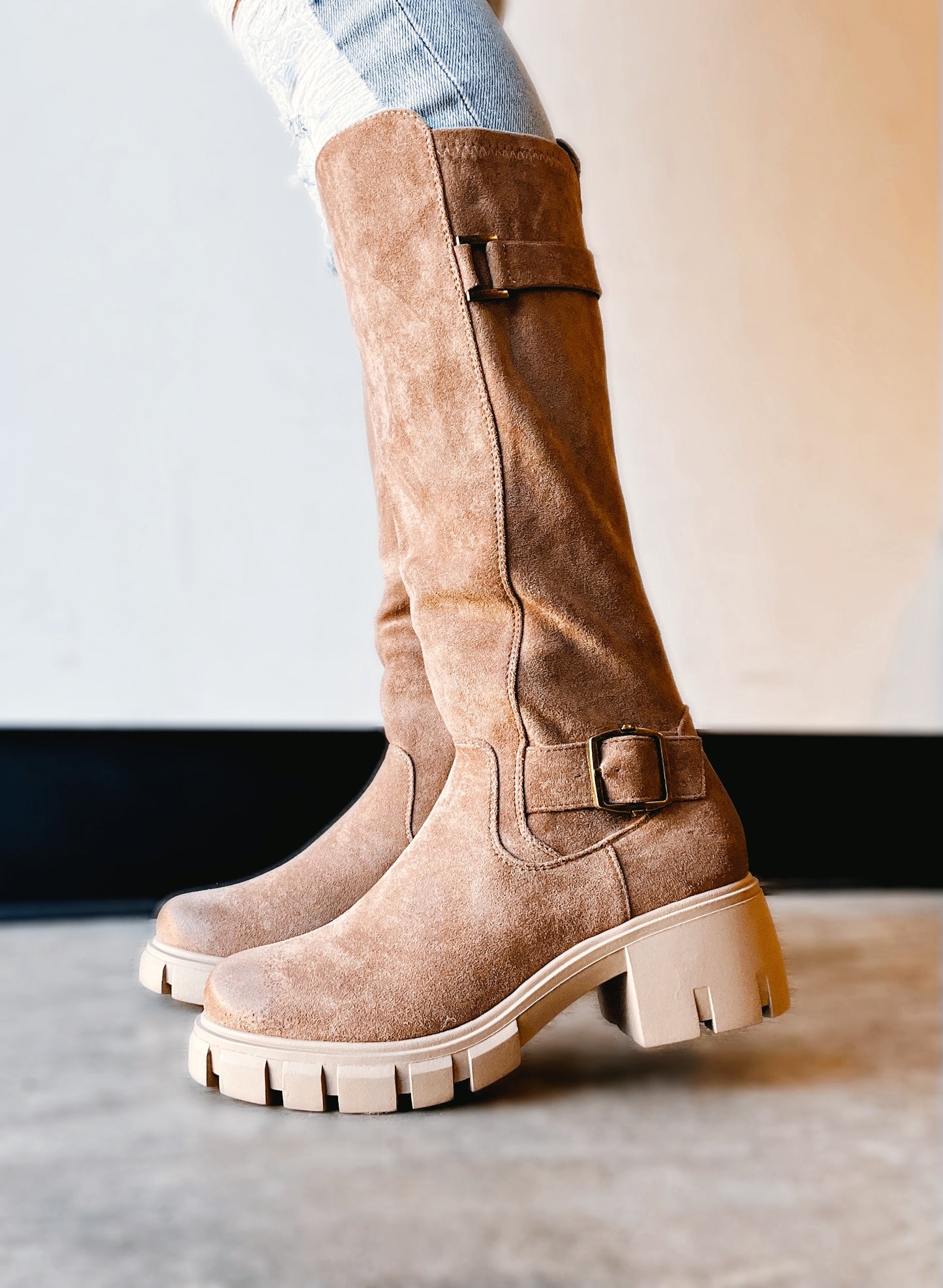 Tall Taupe Suede Boots