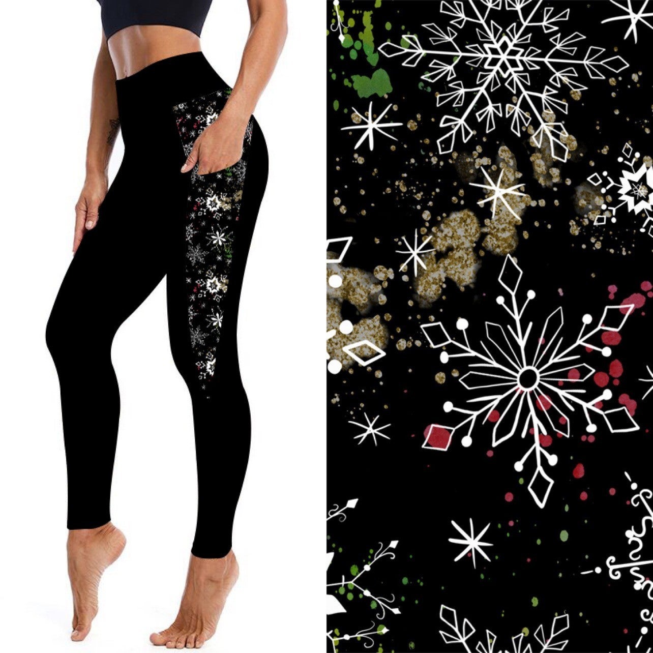 Splatter Snowflake Kids' Leggings with Pockets