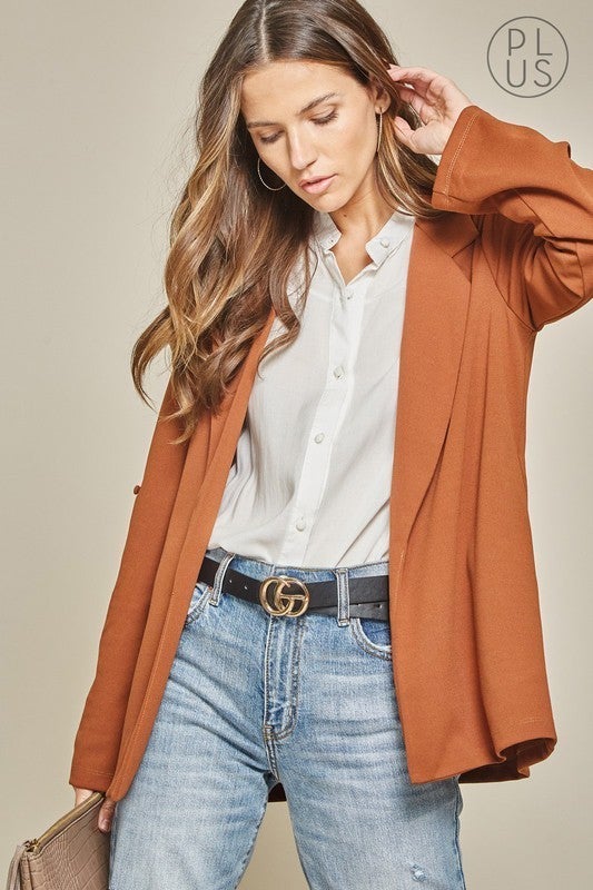 Chestnut Colored Jacket with Pockets and Button up Sleeves