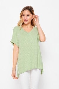 Lime V-Neck Top with Side Slit