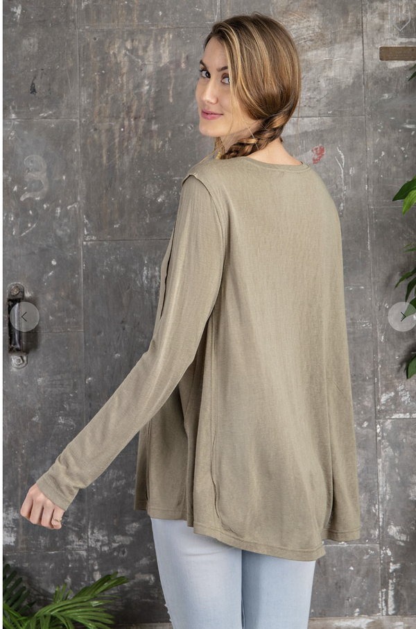 Olive Sheer Knit Long Sleeve Top