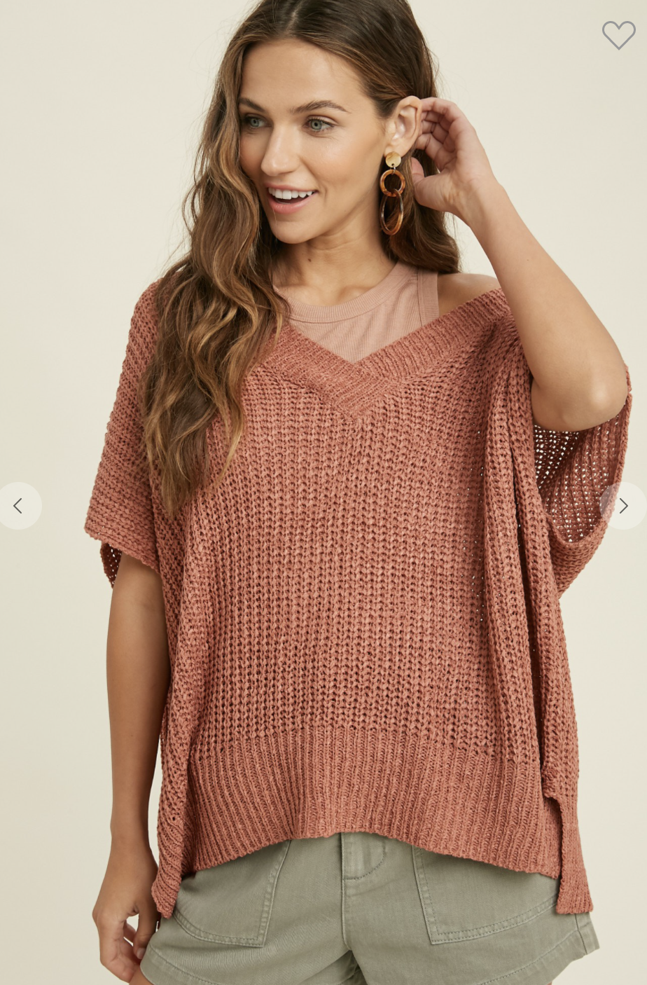 Short Sleeve V-Neck Sweater in Ginger