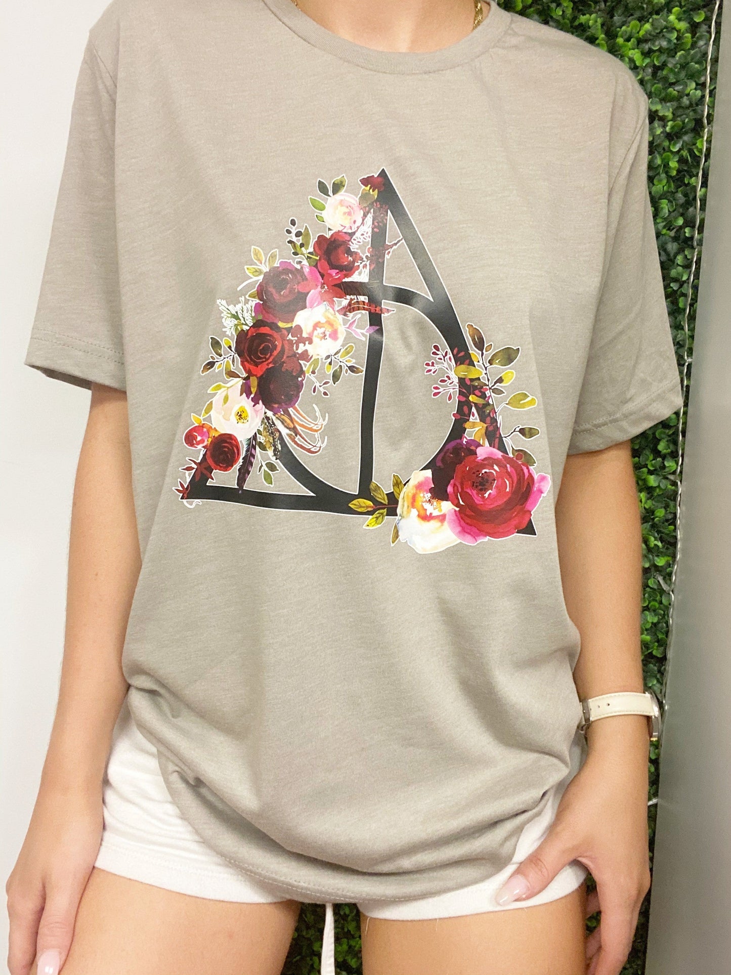 Floral Deathly Hallows Graphic Tee