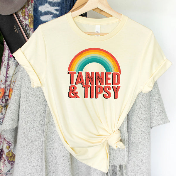 Retro Rainbow Tanned & Tipsy Graphic Tee